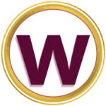 Burgundy letter W logo inside a circular gold frame, wrzky brand icon