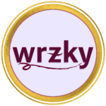 wrzky logo in burgundy with gold circular frame