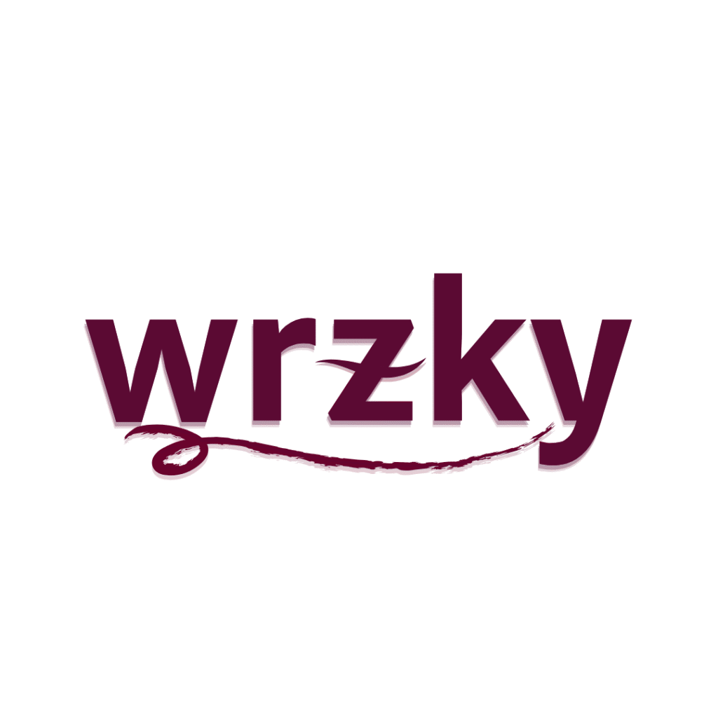 wrzky logo in deep burgundy, minimalist design