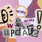 WRZKY official announcement cover featuring megaphone collage, pastel abstract background, and update lettering for Fediverse and mutual aid posts.